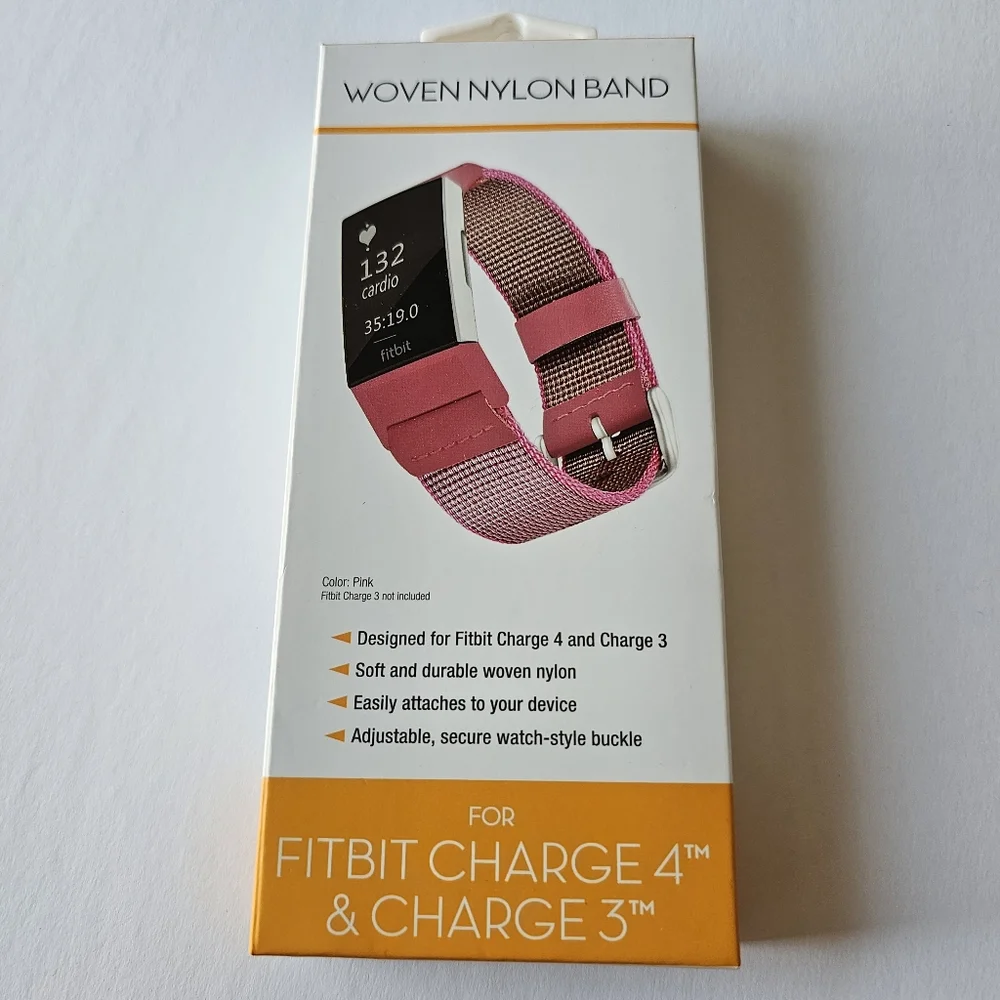 2-Piece Woven Nylon Watch Band for Fitbit Charge 4 & Charge 3 - PINK